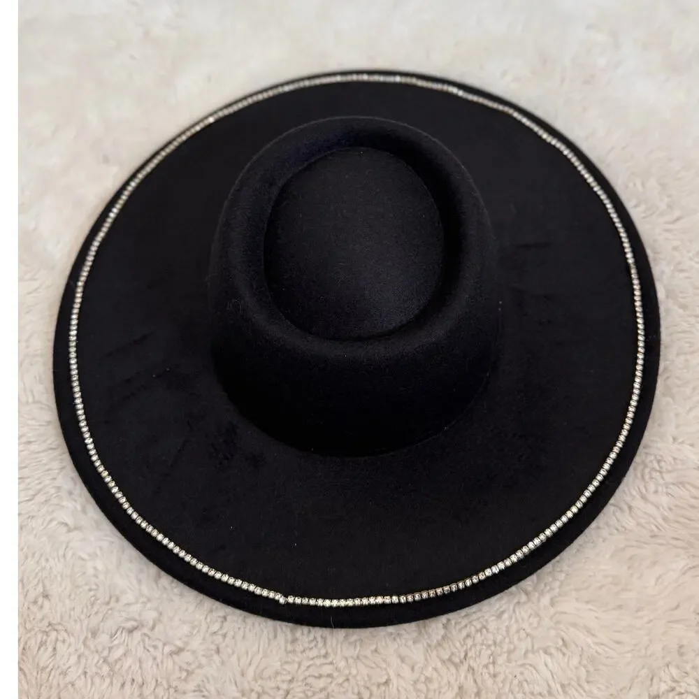 New BP. NORDSTROM Women's Black Wide Brim Embellished Felt Boater Hat